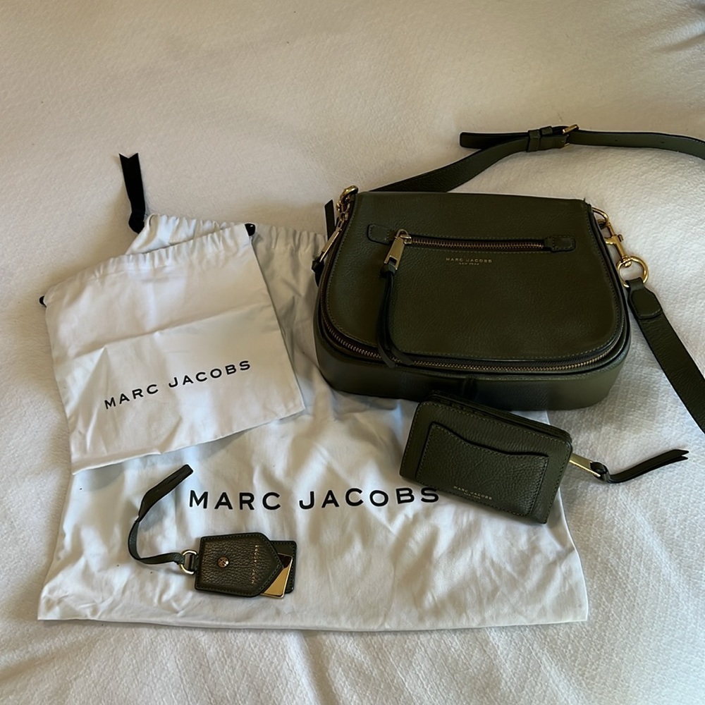 Marc Jacobs Green Crossbody Bag with Gold Accents + Wallet